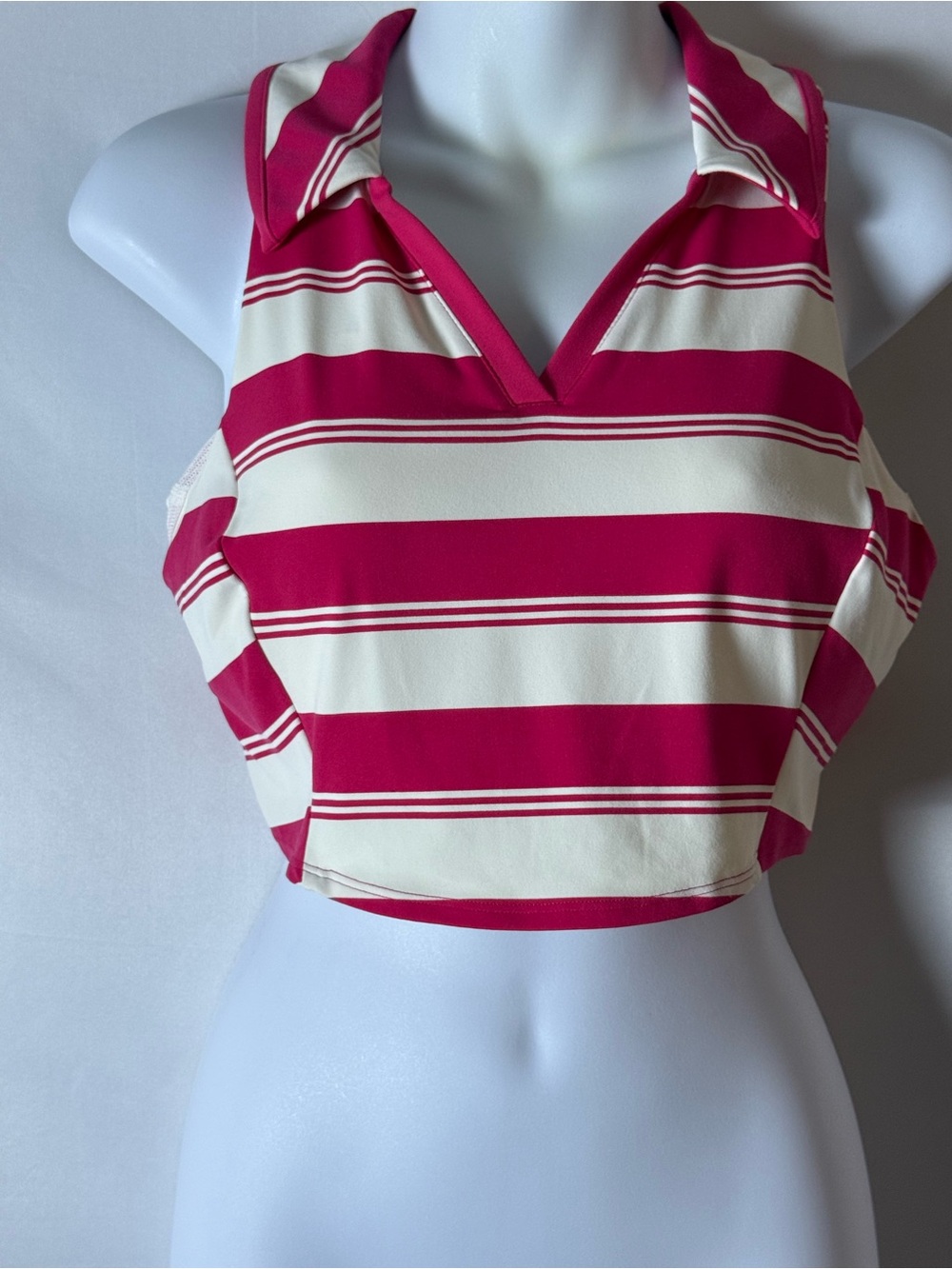 all in motion Pink and Cream Striped Collared Crop Top